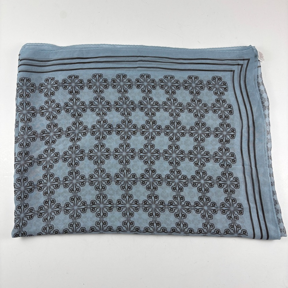 100% Silk Scarf Womens OS Blue Geometric 27x70‎ inches